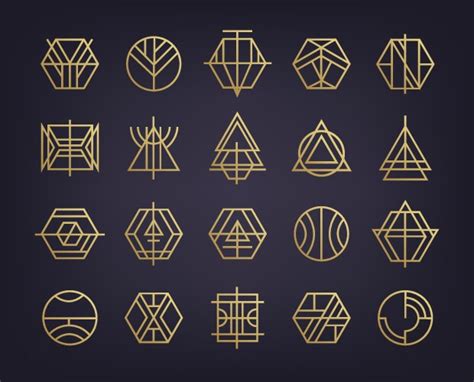 Art Deco Geometric Shapes Golden Geometrical Vector Image