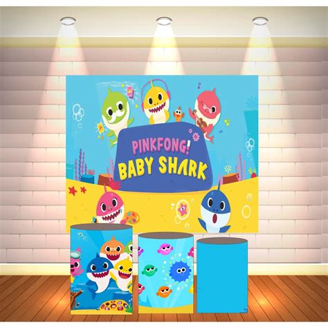 Capas De Cilindro Em Lona Painel Banner Decorativo Baby Shark