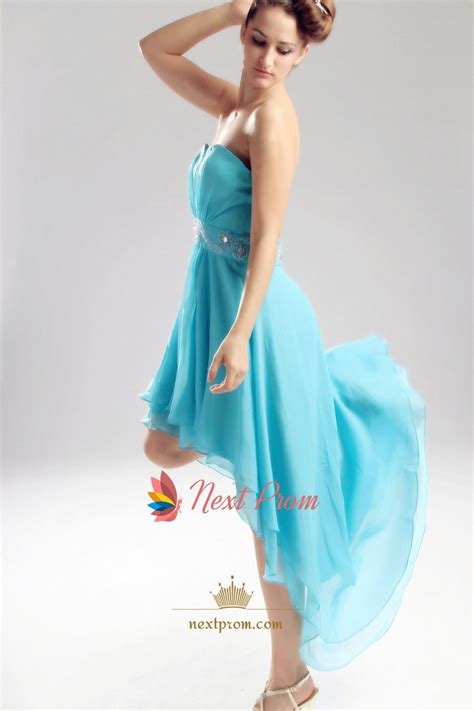 Aqua Blue High Low Dress Chiffon Strapless Sweetheart Prom Dress