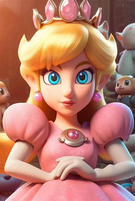 The Princess Peach Is Wearing A Tiara And Posing For A Photo In Front