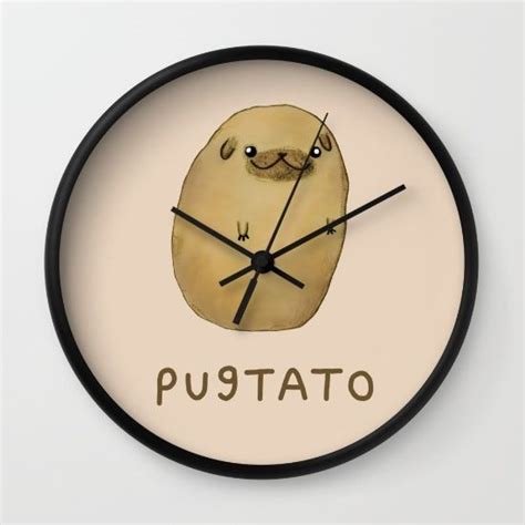 Pugtato Wall Clock By Sophie Corrigan Society6 Wall Clock Clock