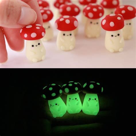 Glow Mushrooms Polymer Clay Glow In The Dark Toadstool Buddy Plant