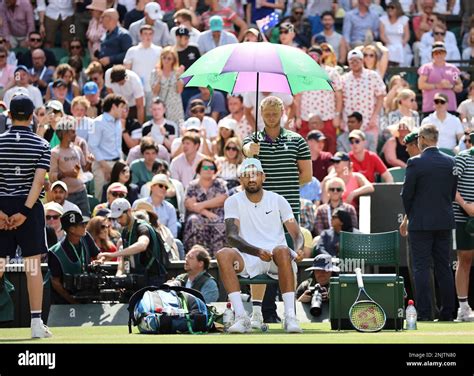 Nick Kyrgios Of Australia Takes A Rest During The Game Of The Gentlemen