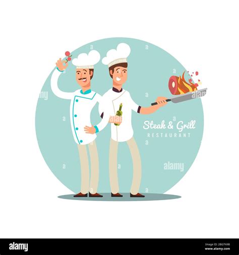 Professional Chefs Flat Design Happy Cooks Vector Cartoon Characters