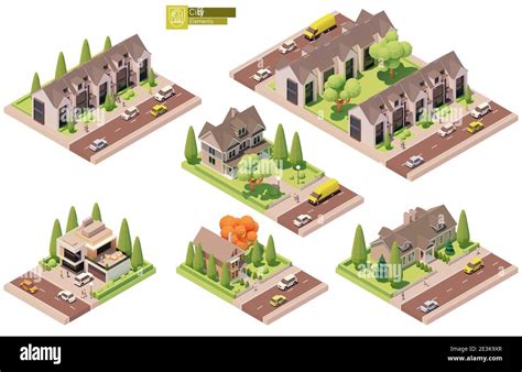 Vector Isometric Buildings Suburban Houses Stock Vector Image Art