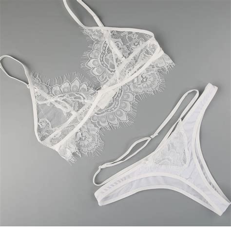 Missomo New Sexy Women Bra Set Solid White Sheer Ultra Thin Bra Set Lace Trim Back Closure Sexy