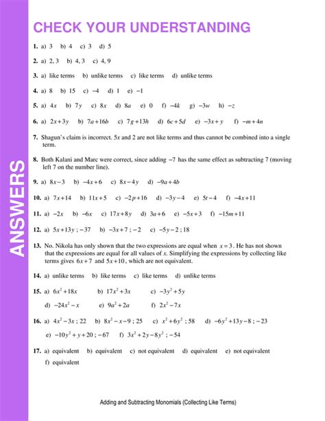 Adding And Subtracting Monomials Cyu Pdf