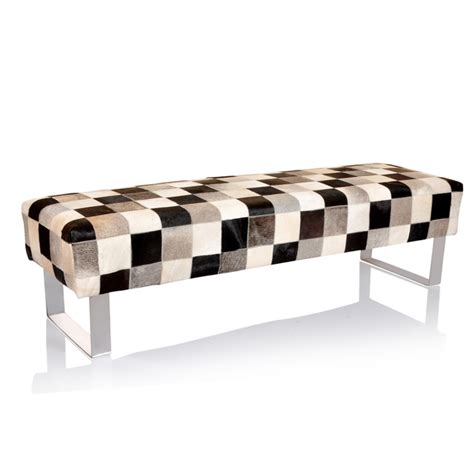 Modern Checker Leather Bench Black/White - Wooden-It-Be-Nice