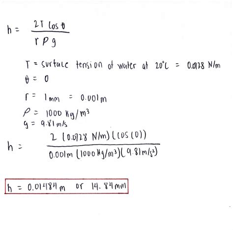 Solved 1 Find The Capillary Rise In The Tube Shown In Figure For