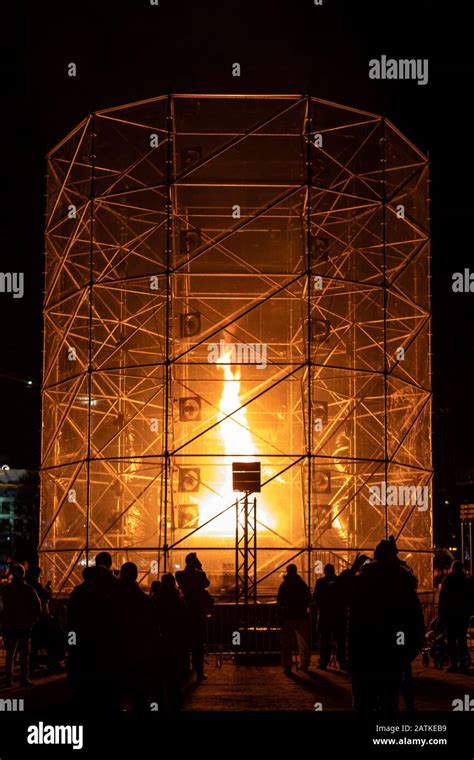 Large Fire Tornado Is A Kinetic Fire Installation Inside Hexagonal