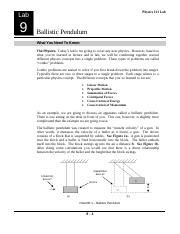 Ballistic Pendulum Lab E6 Pdf B Physics 211 Lab Lab 9 Ballistic