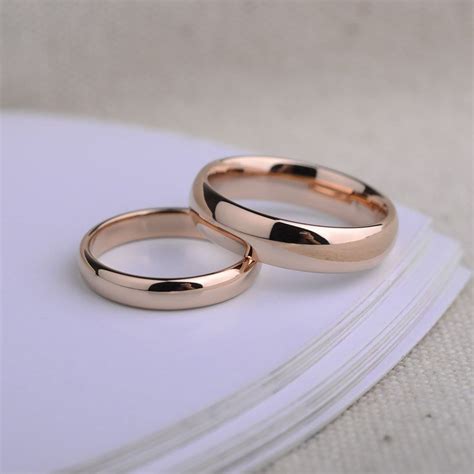 Rose Gold Domed Polished Tungsten Wedding Rings Set In 2022 Classic Wedding Rings Wedding