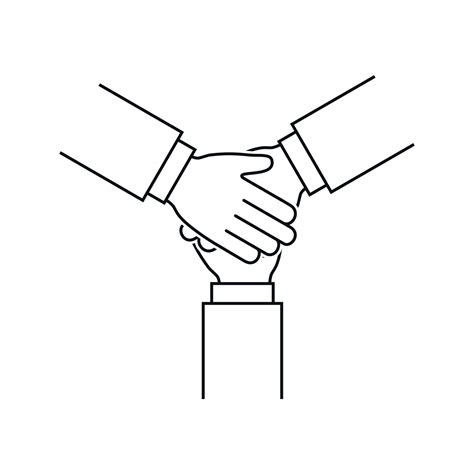 Hands Together Line Icon Teamwork Sign On White Background For Your