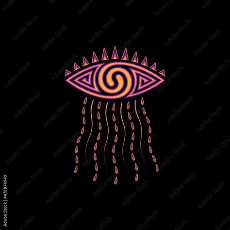 Vector Neon Psychedelic Eye With Decor Two Spiral Symbol Of Duality