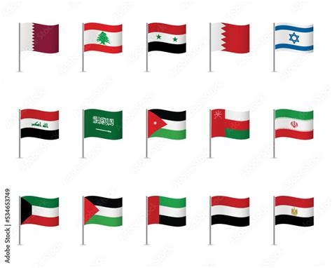 World flags on white background. The Middle East flags. Vector icon set ...