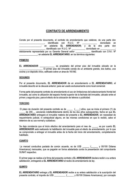 Contrato De Arrendamiento CONTRATO DE ARRENDAMIENTO Conste Por El