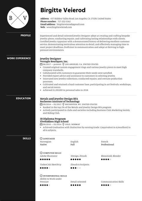 Jewelry Designer Resume Sample Kickresume