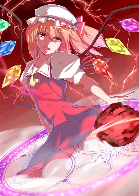 Safebooru 1girl Ascot Blonde Hair Flandre Scarlet Hat Open Mouth Red