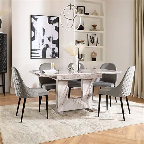 Florence Extending Dining Table 6 Ricco Chairs Grey Marble Effect