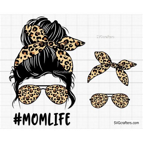 Momlife Png Svg Messy Bun Hair Svg Png Layered Mom Skull S Inspire