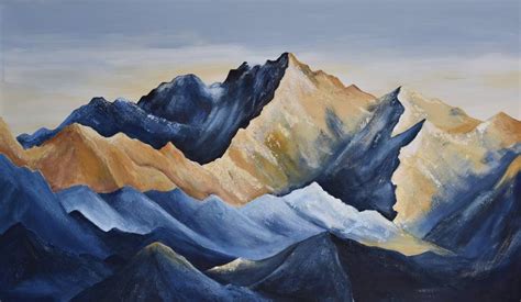 Mountain Peak And Blue Sky Painting By Elina Zelena Saatchi Art