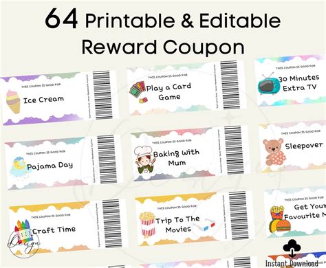 Printable Kids Reward Coupons, Editable Reward Coupons, Pre-filled ...