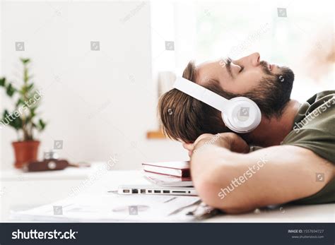 Image Young Relaxed Man Listening Music Stock Photo 1557694727