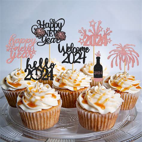 Pcs Happy New Year Cupcake Toppers Hello Welcome Cupcake Toppers