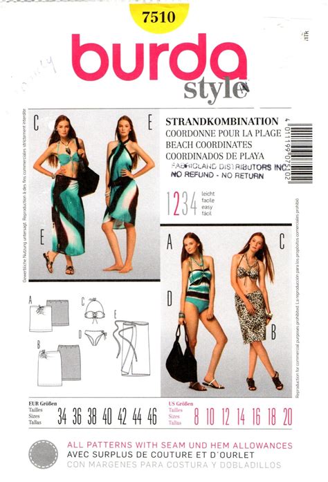 Halter Bikini Swimsuit Tankini Wrap Around Skirt Sarong Sewing Patterns For Misses Women
