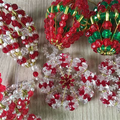 Beaded Safety Pin Ornaments 10 Vintage 1980s Christmas Gems