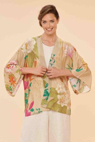 Powder Tropical Flora Fauna Kimono Jacket Coconut Edmonds