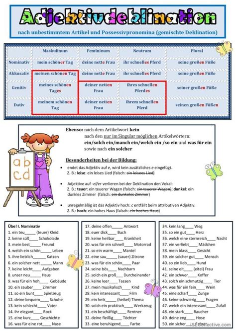 gemischte Deklination Regel 2 Seiten Übungen mit Lösung Deutsch