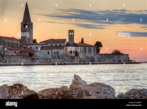 View Of Porec Skyline And Sea At Sunset Istria Croatia Stock Photo