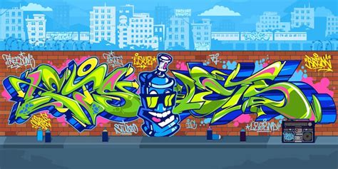 Premium Vector | Colorful outdoor urban streetart graffiti wall with ...