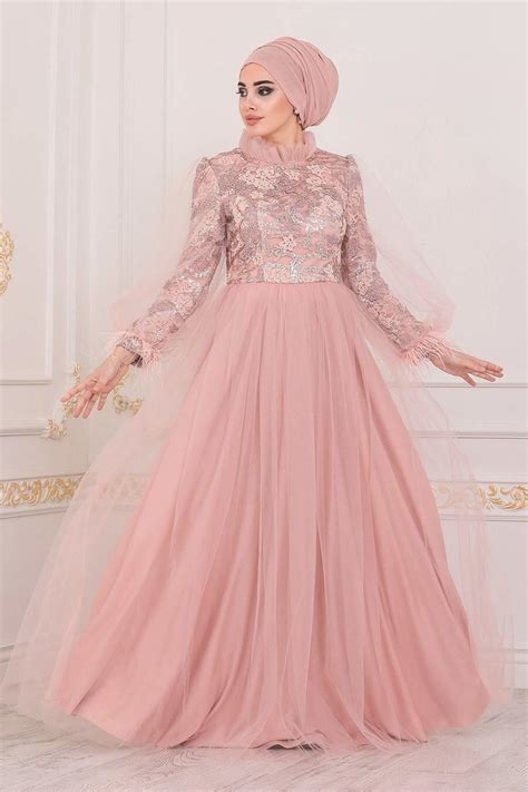 Hijab Evening Dress Powder Pink Hijab Evening Dress 4090pd