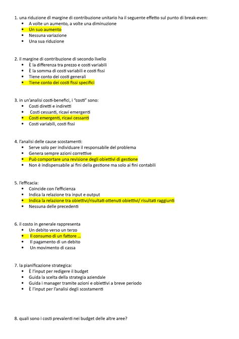Domande Teoria Una Riduzione Dl Margine Di Contribuzione Unitario Ha