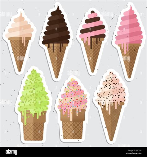 Set Of Ice Cream Cone Flake Stickers Vector Illustration Stock Vector