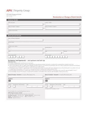 Fillable Online Nomination Or Change Of Bank Details Apn Property