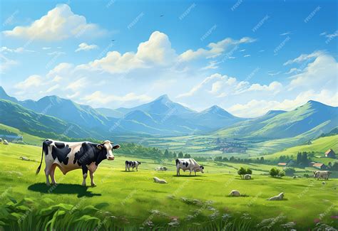 Premium Ai Image Photo Of Cow Standing Cow Gazing On Green Meadows