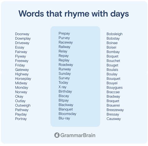 Words That Rhyme With Days Rhymes To Use Grammarbrain