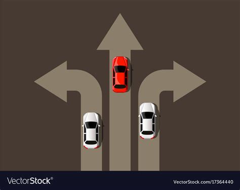 Car Moving In Different Directions Leader Concept Vector Image