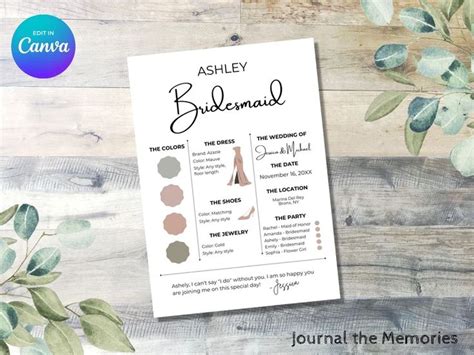 Bridesmaid Info Card Template Easily Edit In Canva Etsy Bridesmaid