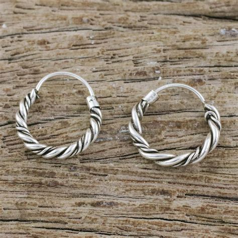 Unicef Market Hand Crafted Sterling Silver Hoop Earrings From Thailand Braided Beauty