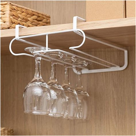 Double Row Hanging Wine Glass Rack White Stemware Racks Wine Glass Holder Under Cabinet Metal