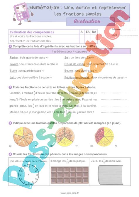 Lire Crire Et Repr Senter Les Fractions Simples Valuation De