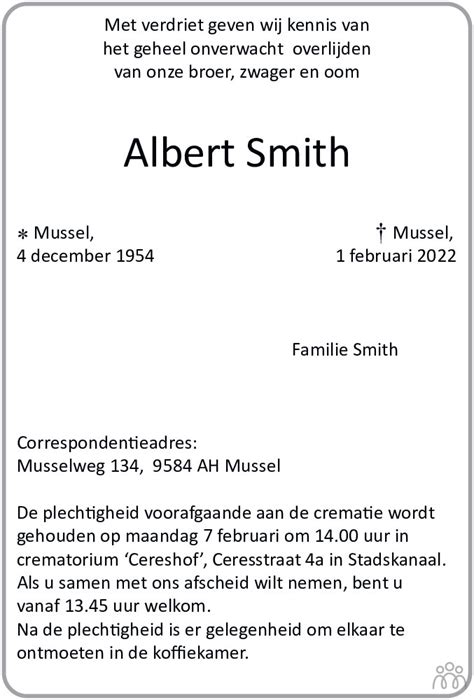 Albert Smith Overlijdensbericht En Condoleances Mensenlinq Nl