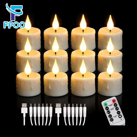 Fpoo Pack Of 12 Rechargeable Candles Remote Flameless Flickering Wedding Tealight Birthday Home