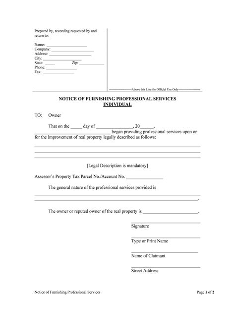 Notice Of Furnishing Professional Services Form Fill Out And Sign