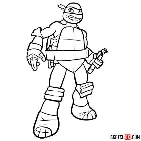 How to draw michaelangelo ninja turtle cartoon style sketchok easy ...