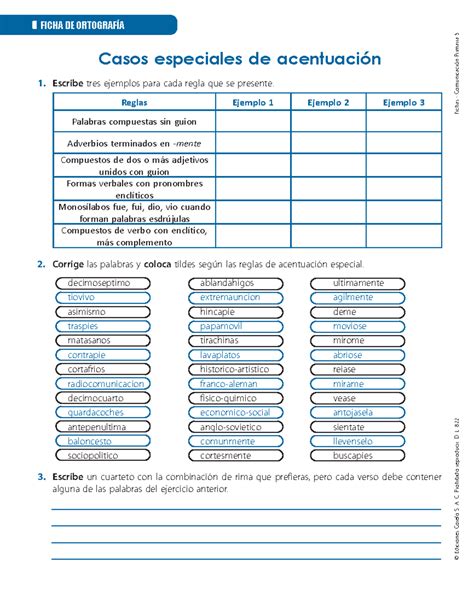 Fa Casos Especiales De Acentuaci N Ficha De Ortograf A Fichas